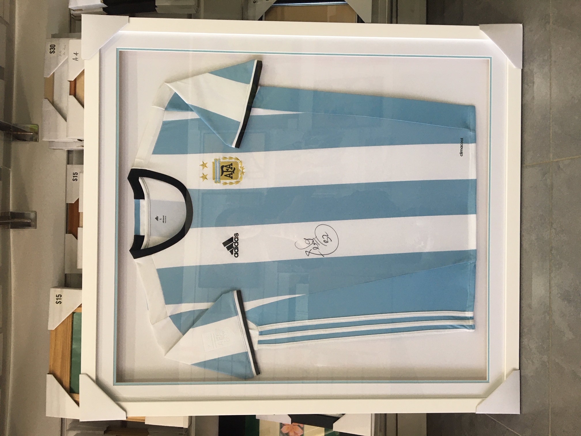 Framed Argentina soccer jersey
